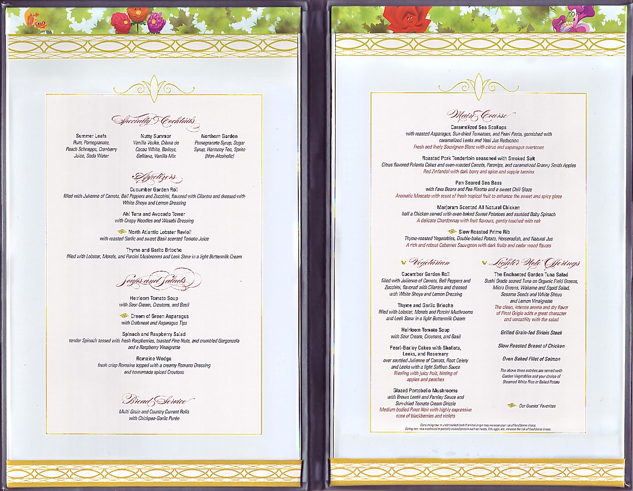 Menu Disney Dream